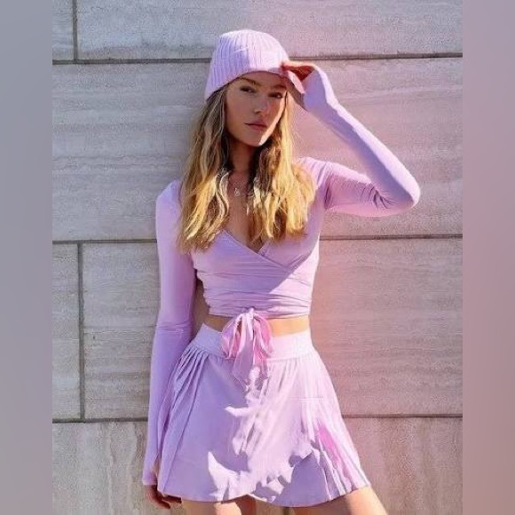 ALO Yoga Dresses & Skirts - ALO Yoga Escalate Wrap Top Sugarplum Pink Lila Wrap Ballet Longsleeve S